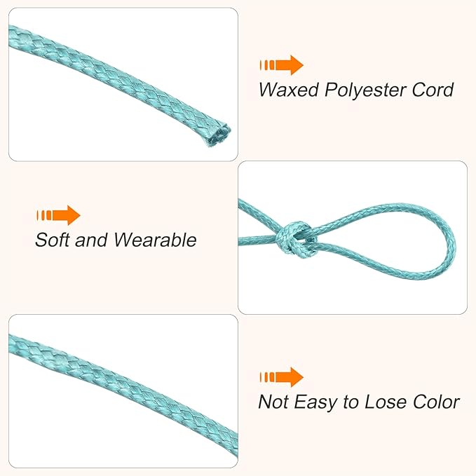 MECCANIXITY Waxed Cord 1mm Waxed Polyester Cord 175 Yard Wax String for Bracelet Making,Necklaces, Beading,Jewelry Making and DIY Crafts(Blue)