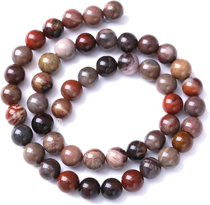 60pcs 6mm Natural Wooden Petrified Jade Agate Gemstone Beads Round Loose Spacer Beads for Jewelry Making DIY Bracelet Necklace 1 Strand 15inch