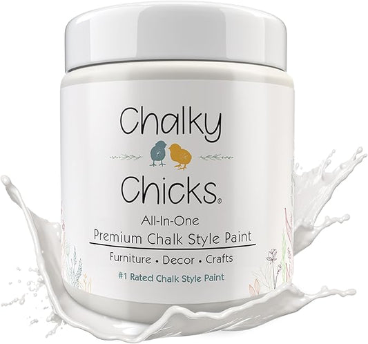 Chalky Chicks All-in-One Chalk Paint for Furniture or Cabinet - 16 Fl Oz - Matte Finish Aged Burlap White for Metal, Wood Furniture Paint - No Sanding All-in-One for Home Decor & Crafts, USA Made