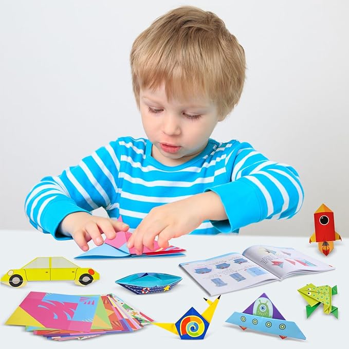 Pigipigi Kids Craft Origami Paper Kit for Kids Ages 5-8 8-12, with Guiding Book, 208 Sheets DIY Art and Crafts Supplies, Colorful Folding Papers Set Projects Gifts Activity for Boy Girl Toys(Cartoon)