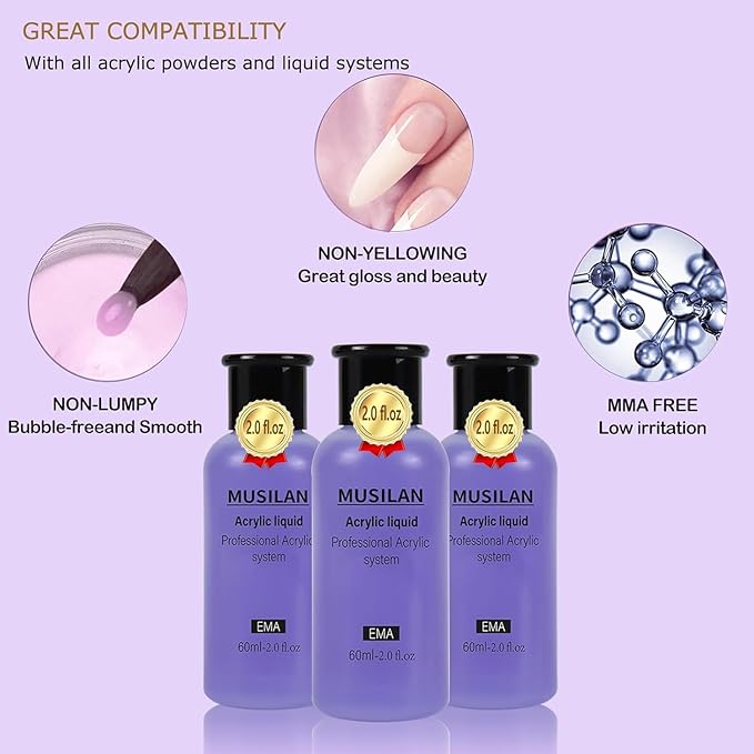 Monomer Acrylic Nail Liquid 6oz for Acrylic Powder - Professional 180ml Monomer Nail Liquid Powder Extension 3D Nail Art - MMA Free,Quick Dry Time,Non-Yellowing