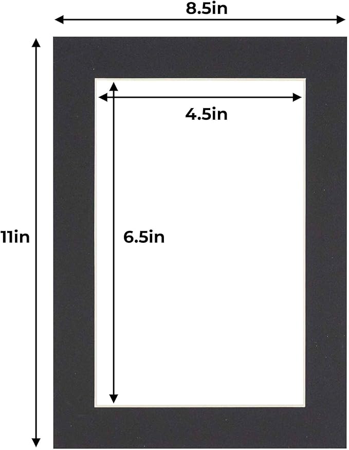 5x7 Mat for 8.5x11 Frame - Precut Mat Board Acid-Free Black 5x7 Photo Matte Made to Fit a 8.5x11 Picture Frame, Premium Matboard for Family Photos, Show Kits, Art, Picture Framing, Pack of 10 Mats