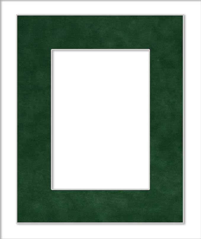 8x10 Mat Bevel Cut for 6x8 Photos - Acid Free Green Suede Precut Matboard With Backing Board and Crystal Clear, Self Seal Photo Mat Bag - For Pictures, Photos, Framing - 4-ply Thickness