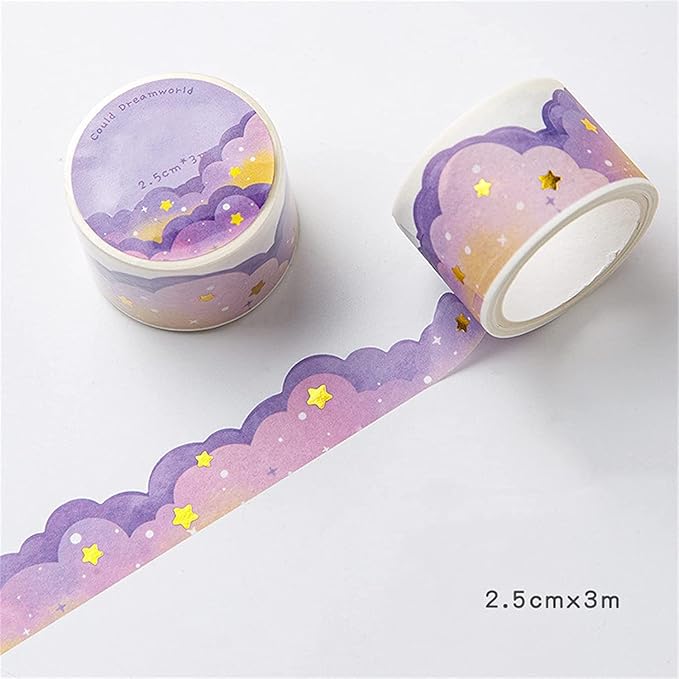 8 Rolls Washi Tape Set, Dream Clouds Gold Foil Decorative Tape, Decorative Adhesive Tape for Scrapbook, Arts & Crafts, Journals, 25mm x 3m