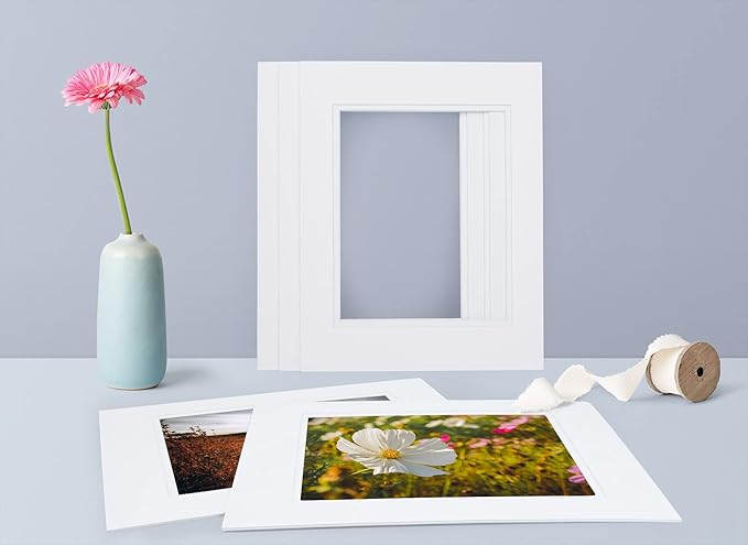Golden State Art, 11x14 Double Mats for 8x10 - for Photos, Pictures, Frames - Acid-Free, 5 Pack, White Over White