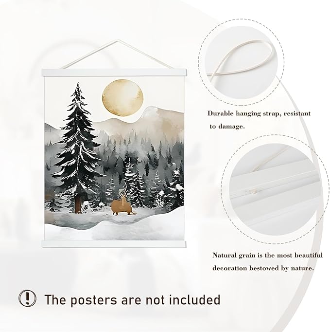 Artmag Magnetic Poster Hanger Frame, 40x27 40x30 40x60 Light Wood Wooden Magnet Canvas Artwork Print Poster Hangers Frames Hanging Kit (White, 40")