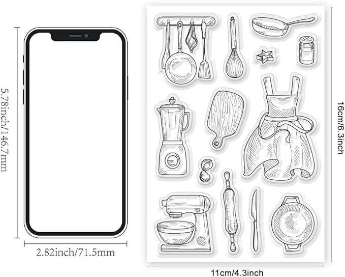 Kitchenware Clear Stamp 6.3x4.3 Cooking Tool Transparent Stamps for DIY Scrapbooking Journal Decor