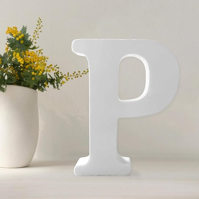 Wood Letters 4.3 Inch, White Unfinished Wood Letters for Graft, Wooden Letters for Wall Decor, Standing Letters for Bedroom, Home, Birthday, Party, DIY Graft (P)
