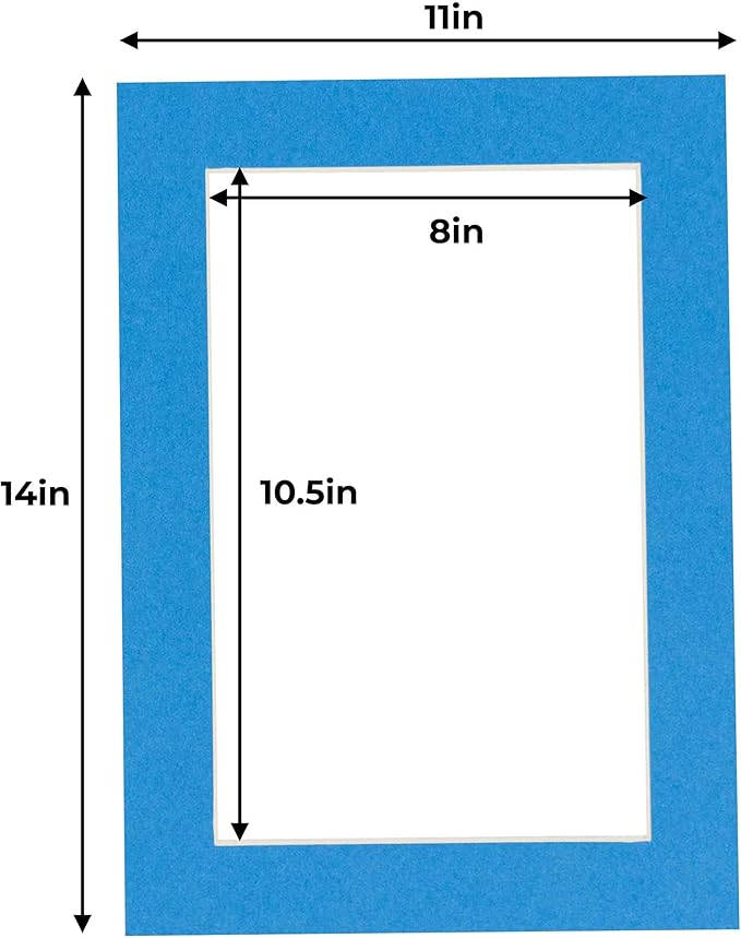 11x14 Mat for 8.5x11 Photo - Precut Bay Blue Picture Matboard for Frames 11 x 14 Inches - Bevel Cut Matte to Display Art 8.5 x 11 Inches - Acid Free Pack of 100 MATS with Backing Boards & Clear Bags