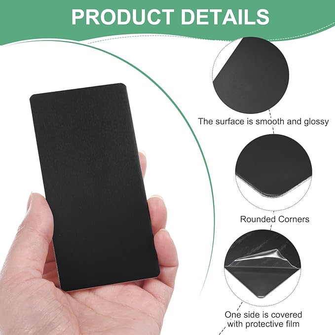 20-Pack Anodized Aluminium Laser Engraved Mount Metal Plate 4x2x0.02 Inch Engraver Blank Anodized Aluminum Sheets for DIY Laser Printing/Home/Office[Black]