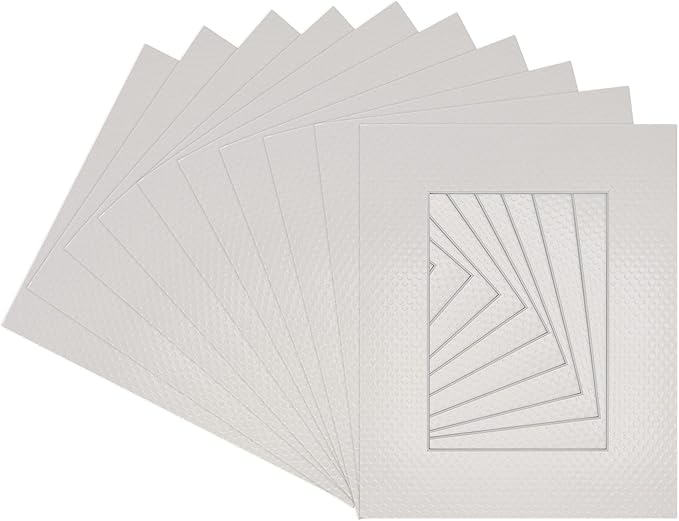 Pack of 25 Acid Free 11x14 Mats Bevel Cut for 8.5x11 Photos - Golf Ball Texture Precut Matboards With Backing Boards and Clear Photo Mat Bags For Pictures, Photos, Framing - 4-ply Thickness