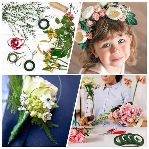 FEPITO 1/2" Wide Dark Green Floral Tapes Florist Tape for Bouquet Stem Wrapping and Floral Crafts,Wedding Bouquet(6 Rolls)