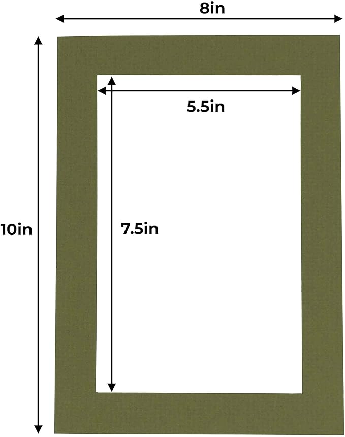 8x10 Mat for 6x8 Photo - Precut Dill Green Picture Matboard for Frames Measuring 8 x 10 Inches - Bevel Cut to Display Art 6 x 8 Inches - Acid Free Pack of 10 MATS with Backing Boards & Clear Bags