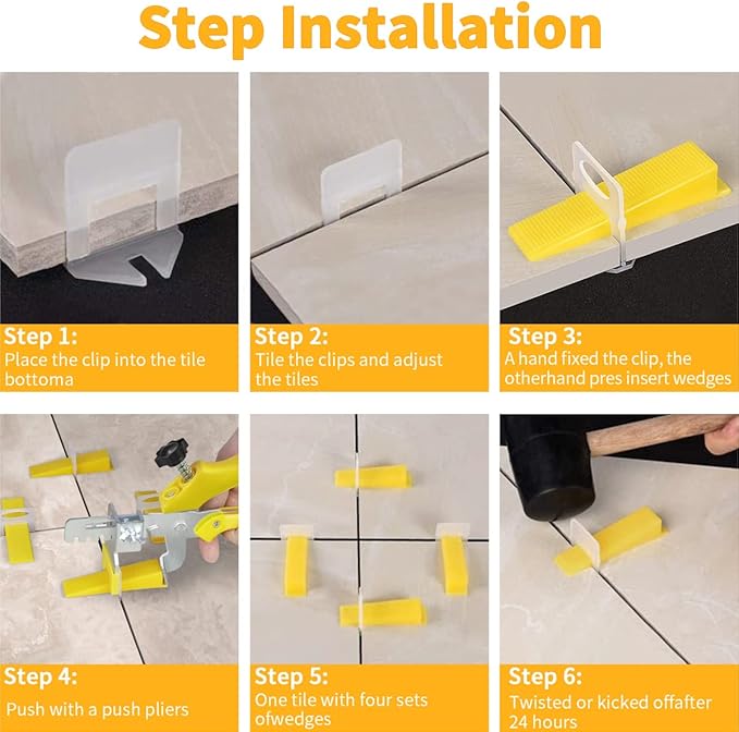 DGSL Leveling System with Plier - 600-Piece Spacers Clips and 200-Piece Reusable Wedges - Tools Set for Tile and Stone Installation 1/8 Inch