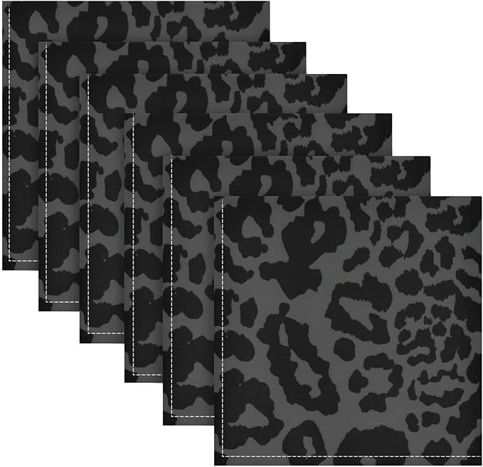 ALAZA Dark Gray Cheetah Leopard Print Cloth Napkins Set of 6, 20x20 Inch Washable and Reusable Napkin for Decoupage Dinner Party Everyday Use