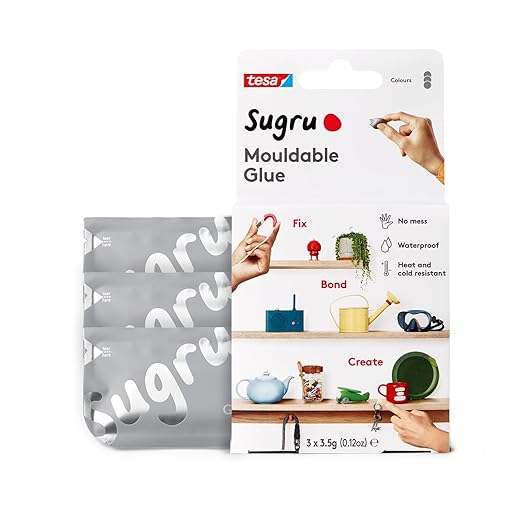 Tesa Sugru Super Glue - Waterproof Wood Glue for Home Improvement & Crafts - Use as a Poster Putty or Silicone Adhesive for Repairing & Bonding - 3 Pack - Gray (3.5g/ea)