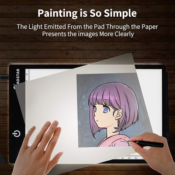 Light Box Drawing Pad A5, Tracing Board with Micro USB Cord Charge Cable and Brightness Adjustable for Artists, AnimationDrawing, Sketching, Animation, X-ray Viewing (A5) Not Rechargeable