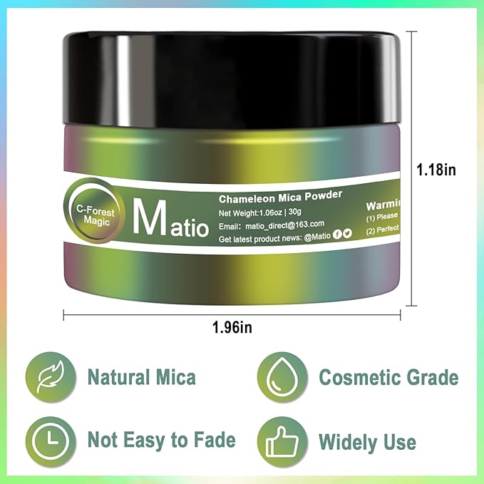 Matio Chameleon Mica Powder, 1.06oz/ 30g Blooming Rose Chrome Powder, Pearlescent Effect Color Shift Pigment for Resin Craft, Soap Candle Dye, Nail Art, Makeup, Bath Bomb, Paint, Slime Pigment