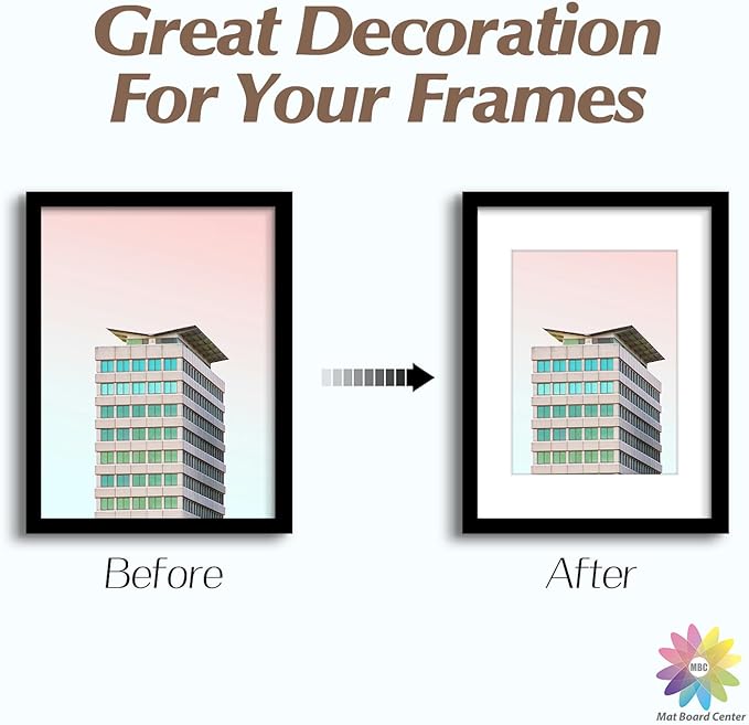 MBC Mat Board Center, 5 Pack 12x16 for 9x12 White Picture Mats Frame Mattes, Bevel Cut, Acid Free, 4-ply Thickness