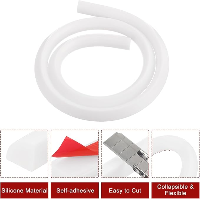 uxcell Flexible Molding Trim, 39 Inch Flexible Quarter Round Molding Silicone Peel and Stick Trim Self Adhesive Shower Water Barrier for Corner Decor Bathroom Kitchen, White