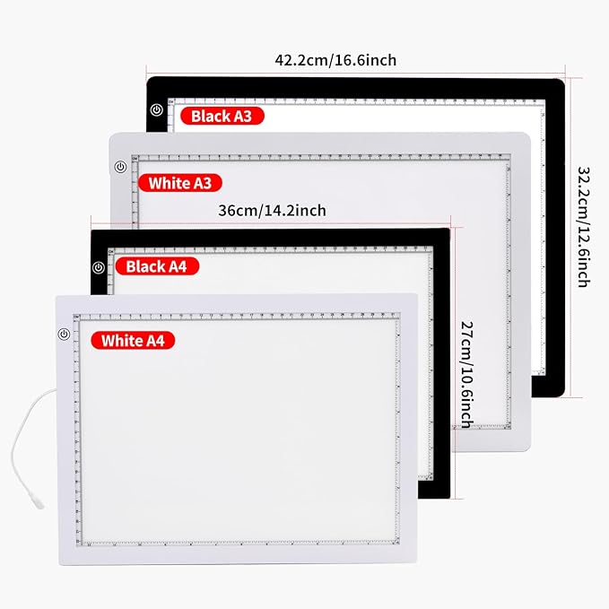 A4 Light Pad with Foldable Stand, UL Certified Adapter, 8000 Lux Super Bright Ultra Thin Pad for Cricut Weeding Vinyl, Artist Drawing Light Box/Board/Table for Tracing, Sketching - White