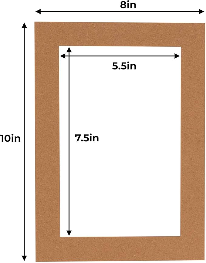 6x8 Mat for 8x10 Frame - Precut Mat Board Acid-Free Show Kit with Backing Board, and Clear Bags Brown 6x8 Photo Matte Made to Fit a 8x10 Picture Frame Matboard for Framing, Pack of 10 Mats