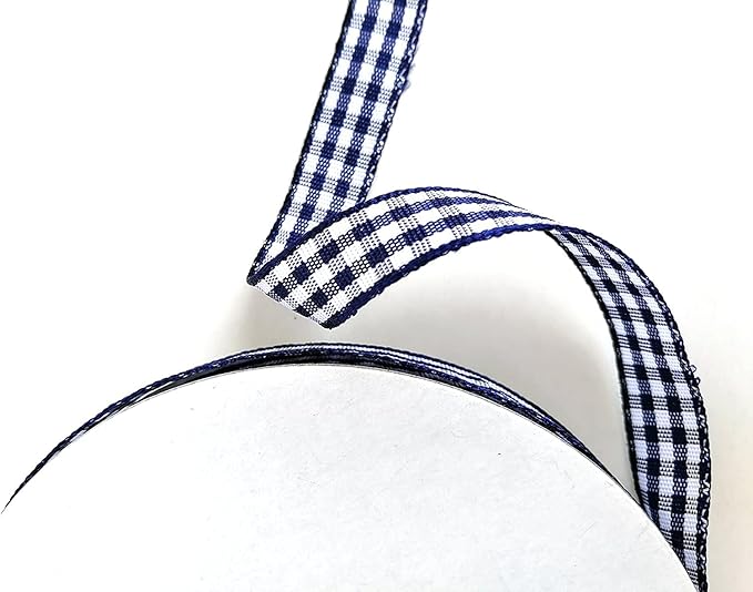 Blue Gingham Woven Edge Ribbon 25 Yards Per Spool,Dark Blue Checked Crafts 3/8 Inch Wide (3/8", Navy)
