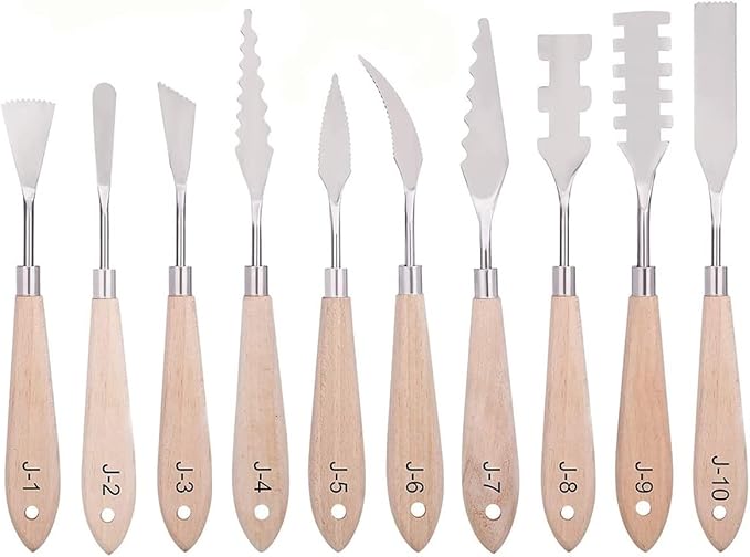 Paint Knife Set - 10pcs Stainless Steel Spatula Palette Knife Painting Tools Metal Knives Wood Handle with Different Shapes and Sizes for Oil Painting, Acrylic Mixing
