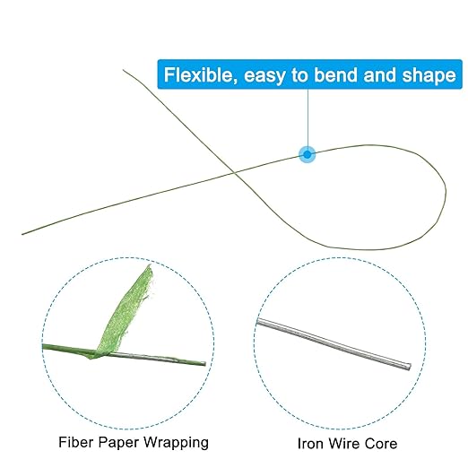 PATIKIL 30 Gauge 16" Floral Stem Wire, 100 Pcs Paper Wrapped Iron Artificial Flower Stem Accessories for DIY Bouquet Stem and Craft Decoration, Light Green