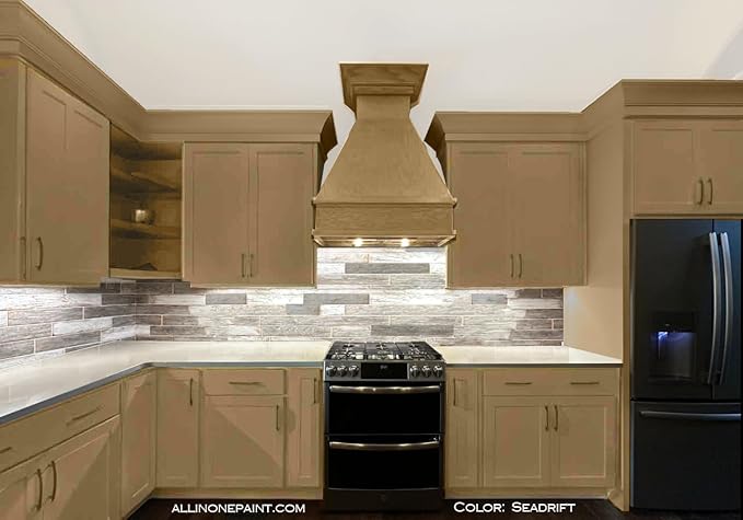 ALL-IN-ONE Paint, Durable cabinet and furniture paint. Built in primer and top coat, no sanding needed. Includes our 30 featured color card - Seadrift (warm, earthy tan), 8oz Sample