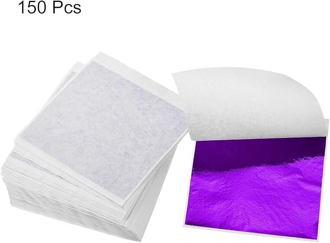 MECCANIXITY Gold Leaf Foil Sheet, Purple Leaf Papers, 3.3 Inch x 3.1 Inch for Art Decoration, Sculptures, Painting, Pack of 150 Pcs