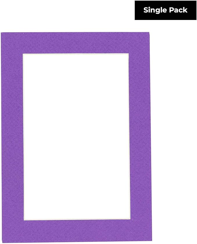 8x10 Mat Bevel Cut for 5x8 Photos - Acid Free Purple Precut Matboard with Backing Board and Crystal Clear, Self Seal Photo Mat Bag - for Pictures, Photos, Framing - 4-ply Thickness