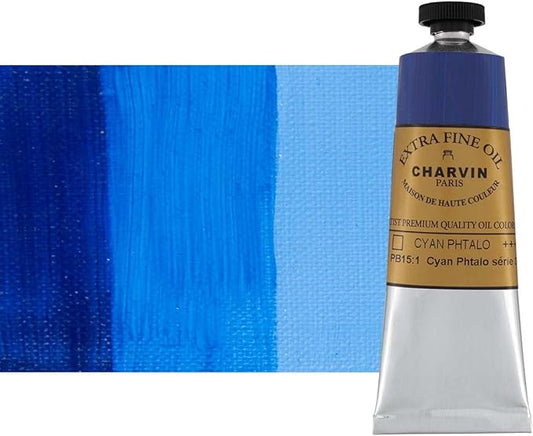 Charvin Extra Fine Oil Paint, Phthalo Cyan 60 mL - Triple-Milled, Rich Texture, Poppy Oil-Based, Light-Fast, Handmade, Archival Quality