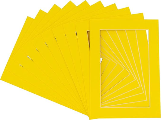 11x14 Mat for 8.5x11 Photo - Precut Yellow Picture Matboard for Frames 11 x 14 Inches - Bevel Cut Matte to Display Art 8.5 x 11 Inches - Acid Free Pack of 100 MATS with Backing Boards & Clear Bags