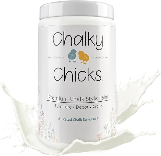 Chalky Chicks All-in-One Chalk Paint for Furniture or Cabinet - 32 Fl Oz - Matte Finish Buttermilk (White) for Metal, Wood Furniture Paint - No Sanding All-in-One for Home Decor & Crafts, USA Made