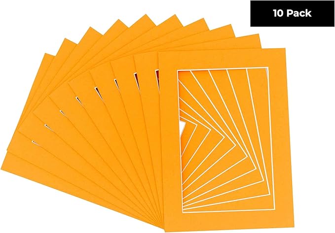 5.5x8.5 Mat for 8.5x11 Frame - Precut Mat Board Acid-Free Orange 5.5x8.5 Photo Matte for a 8.5x11 Picture Frame, Premium Matboard for Family Photos, Show Kits, Art, Picture Framing, Pack of 10 Mats