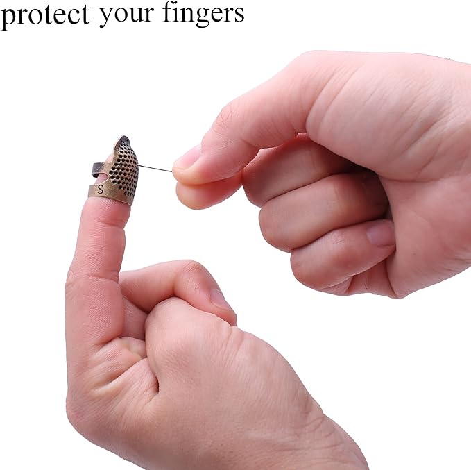 J.CARP 4Pcs Sewing Thimble, Metal Copper Sewing Thimble Finger Protector, Adjustable Finger Shield Ring Fingertip Thimble Sewing Quilting Craft, Accessories DIY Sewing Tools (2 Sizes, S/M)