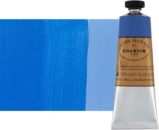 Charvin Extra Fine Oil Paint, Cerulean Blue Hue 60 ml - Triple-Milled, Rich Texture, Poppy Oil-Based, Light-Fast, Handmade, Archival Quality