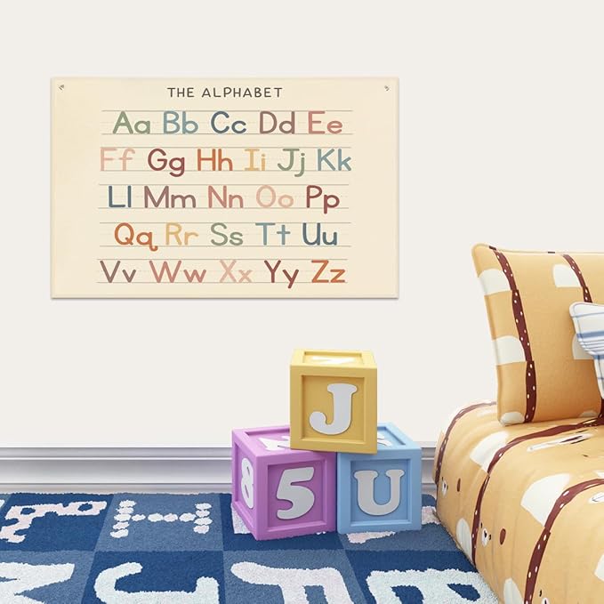Alphabet Banner Playroom Decor Banner Canvas 21 in x 33 in Hanging Flag Perfect for Kids Nursery and Playroom Wall Stylish Room Decor for Boys and Girls