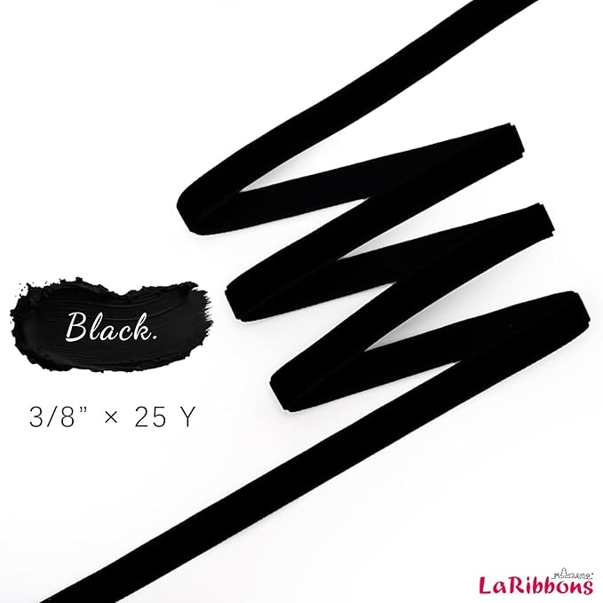 LaRibbons Thin Velvet Ribbon 3/8 Inch x 25 Yards, Black Velvet Ribbon for Christmas Tree, Gift Wrapping, Wreath Bow, Outdoor Decoration