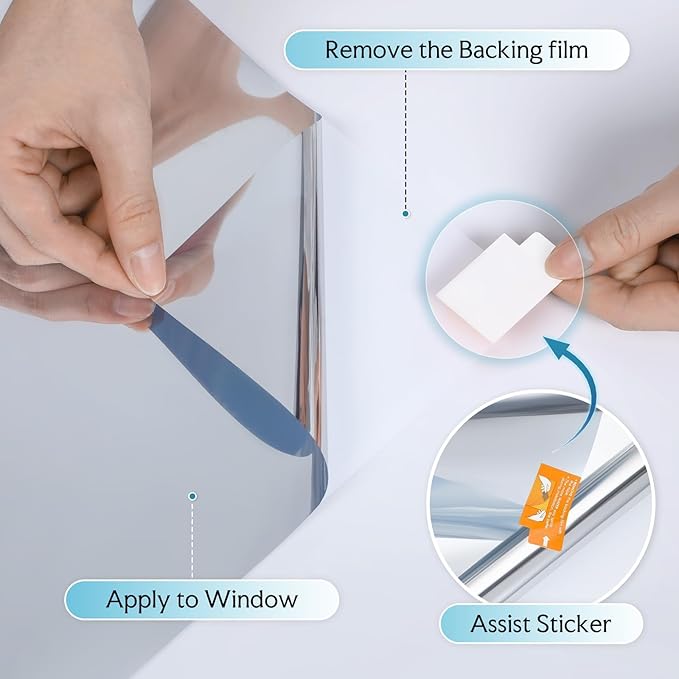 DOWELL One Way Window Privacy Film with 3 Tools Window Tint for Home Sun Blocking Heat Control Anti UV Reflective Mirror Covering See Out Not in for House and Office Silver 35.4" X 78.7"