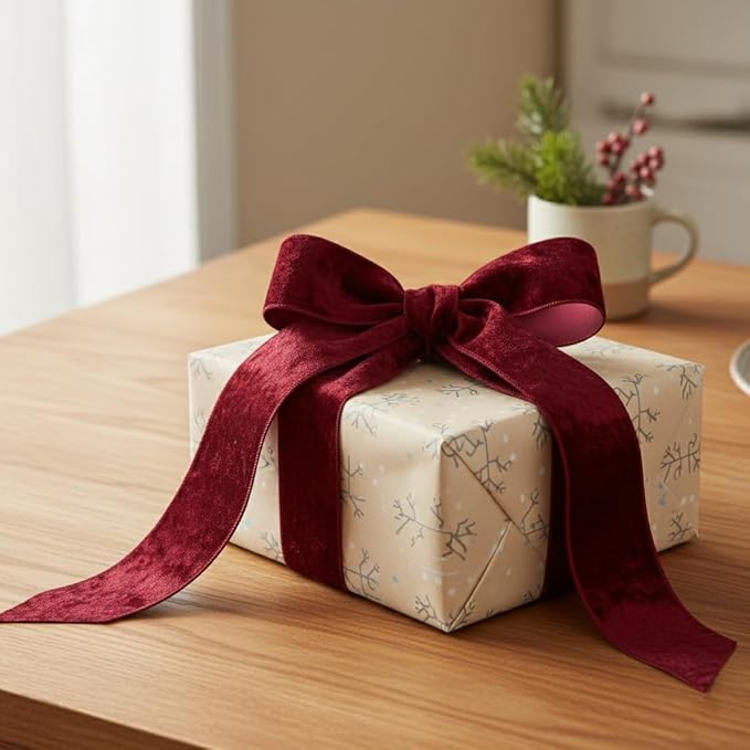 Wine (Burgundy) Velvet Ribbon 2.5 Inch x 10 Yards for Christmas Tree Topper Home Decoration Wreath Gift Wrapping DIY Craft