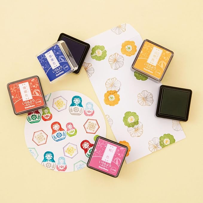 IROMOYO WARABE Stamp PAD, Small Traditional Japanese Ink Colour, Oil-Based Ink pad - Orange