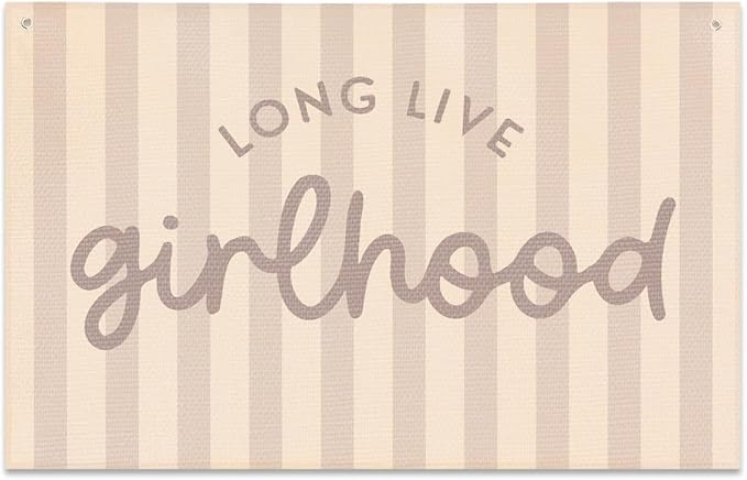 Long Live Girlhood Banner, Playroom Banner, Canvas Wall Hanging Flag Decor for Nursery Playroom Toddler Room, Girl Kids Room Decor Pink