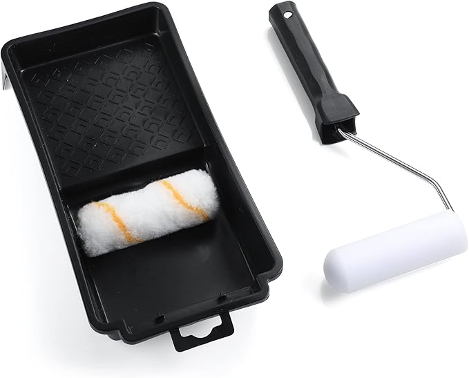 Small Paint Roller Supplies Kit - Mini Paint Roller Frame 4 inch, 2inch Paint Brush, Acrylic Roller Covers, Foam Roller Covers, Paint Tray, Paint Mixing Stick, Masking Tape