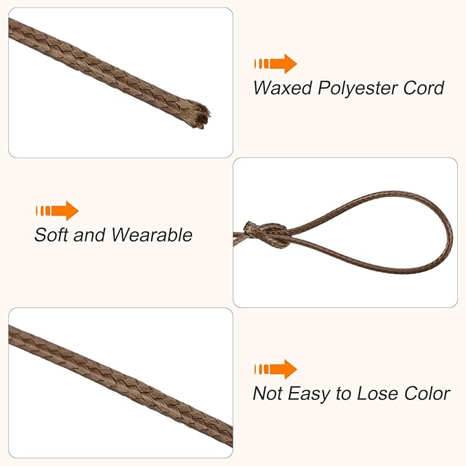 MECCANIXITY Waxed Cord 1.5mm Waxed Polyester Cord 175 Yard Wax String for Bracelet Making,Necklaces, Beading,Jewelry Making and DIY Crafts(Brown)