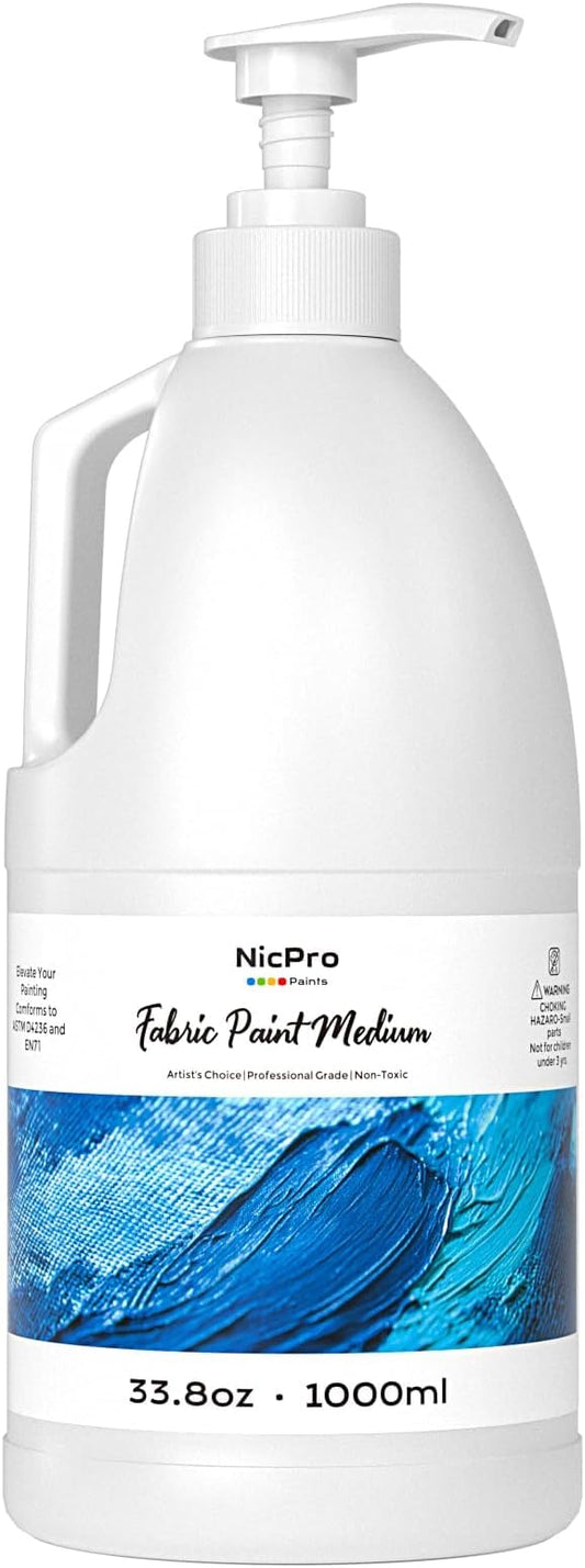 Nicpro Professional Effects Fabric Medium, 33.8oz Bottle with Pump, Fabric Painting Acrylic Fluid Medium, Improves Acrylic Paint Adhesion to Fabrics, Textiles for DIY Clothing, T-shirts, Shoes Jeans Bags