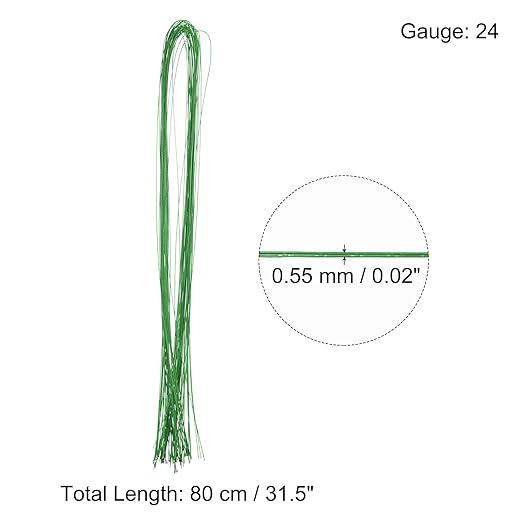 PATIKIL 32 Inch 24 Gauge Floral Stem Wire, 3 Pack/120 Pieces Bouquet Stem Paper Wrapped for DIY Crafts Flower Arrangements, Bright Green