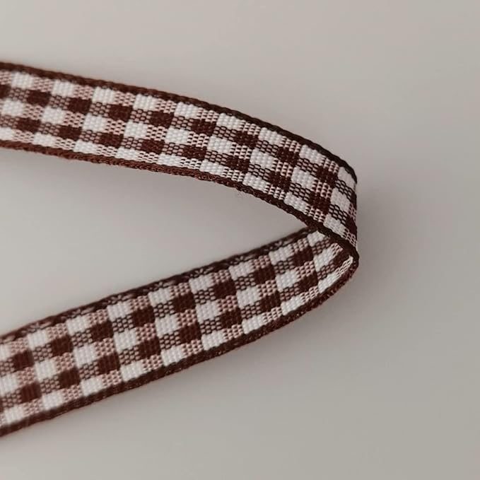 Brown Gingham Ribbon 25 Yards Christmas Ribbon for Crafts Plaid Checked Ribbon 100% Polyester (3/8", Brown)