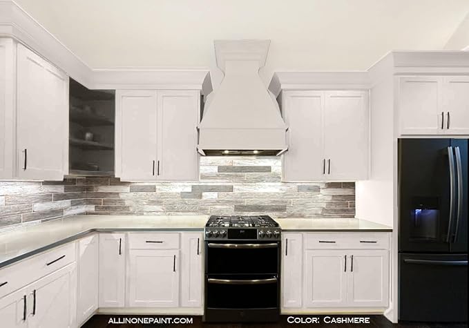 ALL-IN-ONE Paint, Durable cabinet and furniture paint. Built in primer and top coat, no sanding needed. Includes our 30 featured color card - Cashmere (true white), Gallon